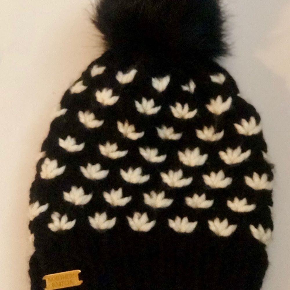 Handmade, never worn, one of a kind wool blend adult beanie, faux fur Pom Pom